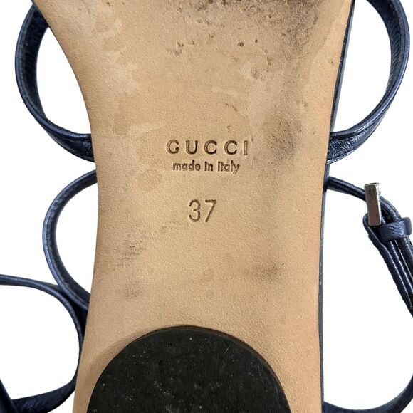 Gucci Crystal GG T-Strap Flat Sandals EU 37 US 7 Blue Metallic Interlocking G - Picture 9 of 9